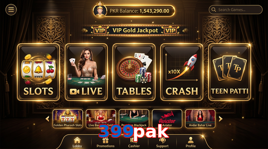 Main screen of 399Pak casino page for PK players